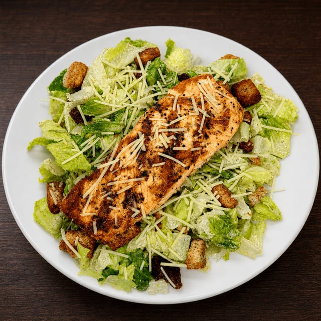 Caesar Salad With Salmon.