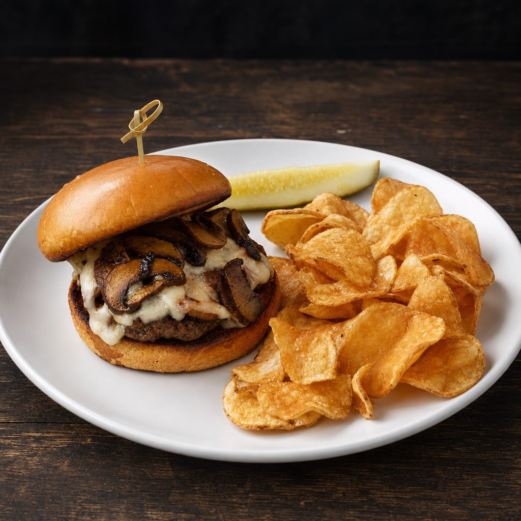 Mushroom & Swiss Burger.