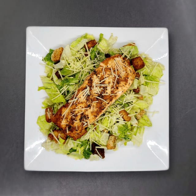 Caesar Salad With Salmon.